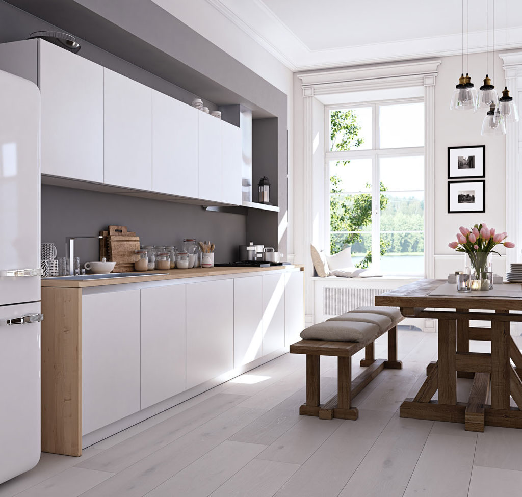 Beautiful-white-cabinets-and-gray-walls-kitchen.
